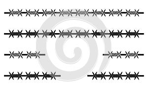 Set with barbed wire. Vector silhouette of the barbed wire on white background.